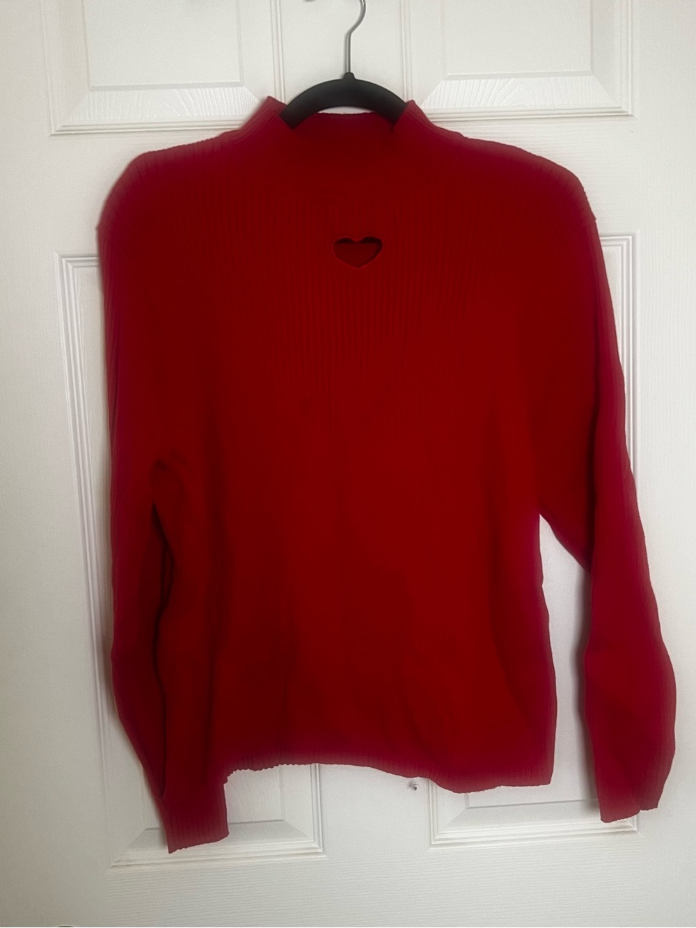 Shiny By Nature | Cozy Red Ribbed Mock Neck Sweater with Heart Cutout